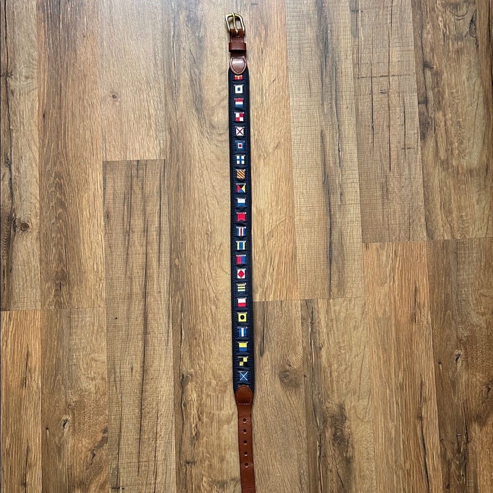 Boys Nautical Flag Pattern Belt with Brown Leather